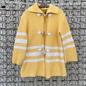 Vintage Yellow White Striped Knit Fisherman Cardigan with Frog Toggles